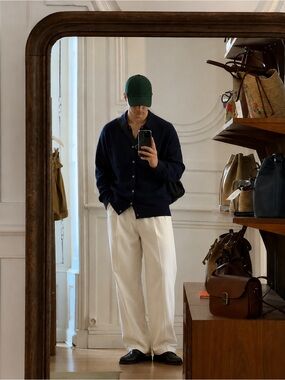 Navy Blue 100% Cashmere long sleeve Button up